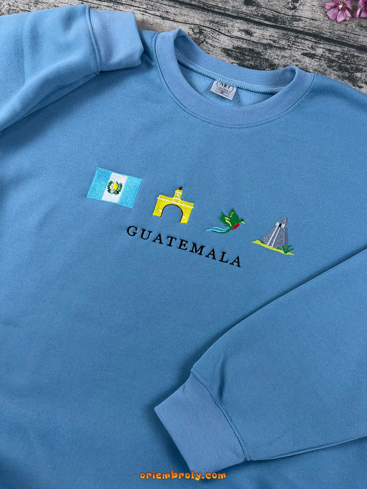 Unisex Guatemalan heritage crewneck with Tikal pyramid embroidery
