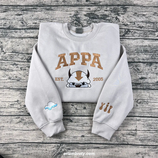 Appa Embroidered Sweatshirt – Avatar The Last Airbender Crewneck, Flying Bison Anime Sweater, Cosplay Gift for Fans