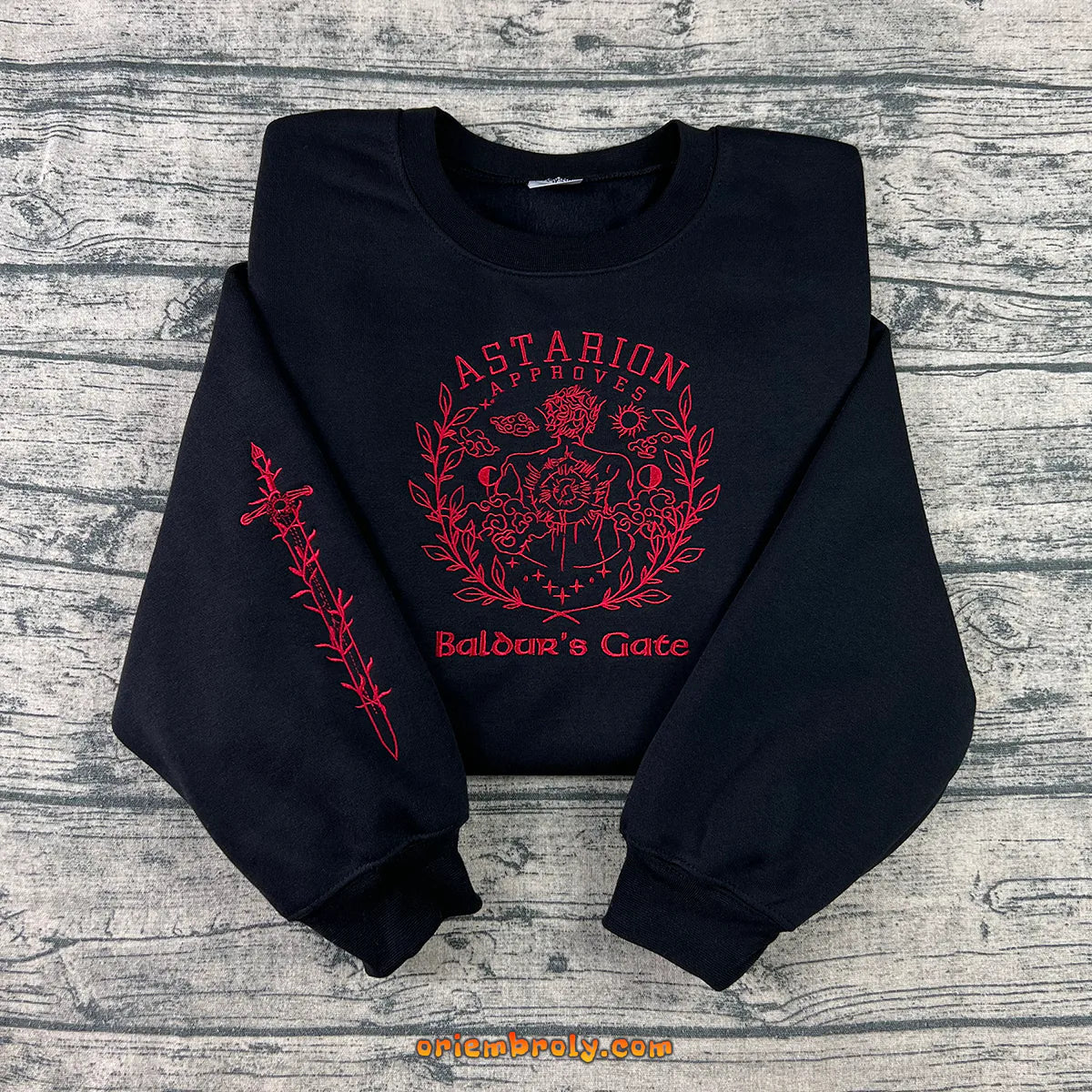 Astarion-inspired embroidered crewneck sweatshirt