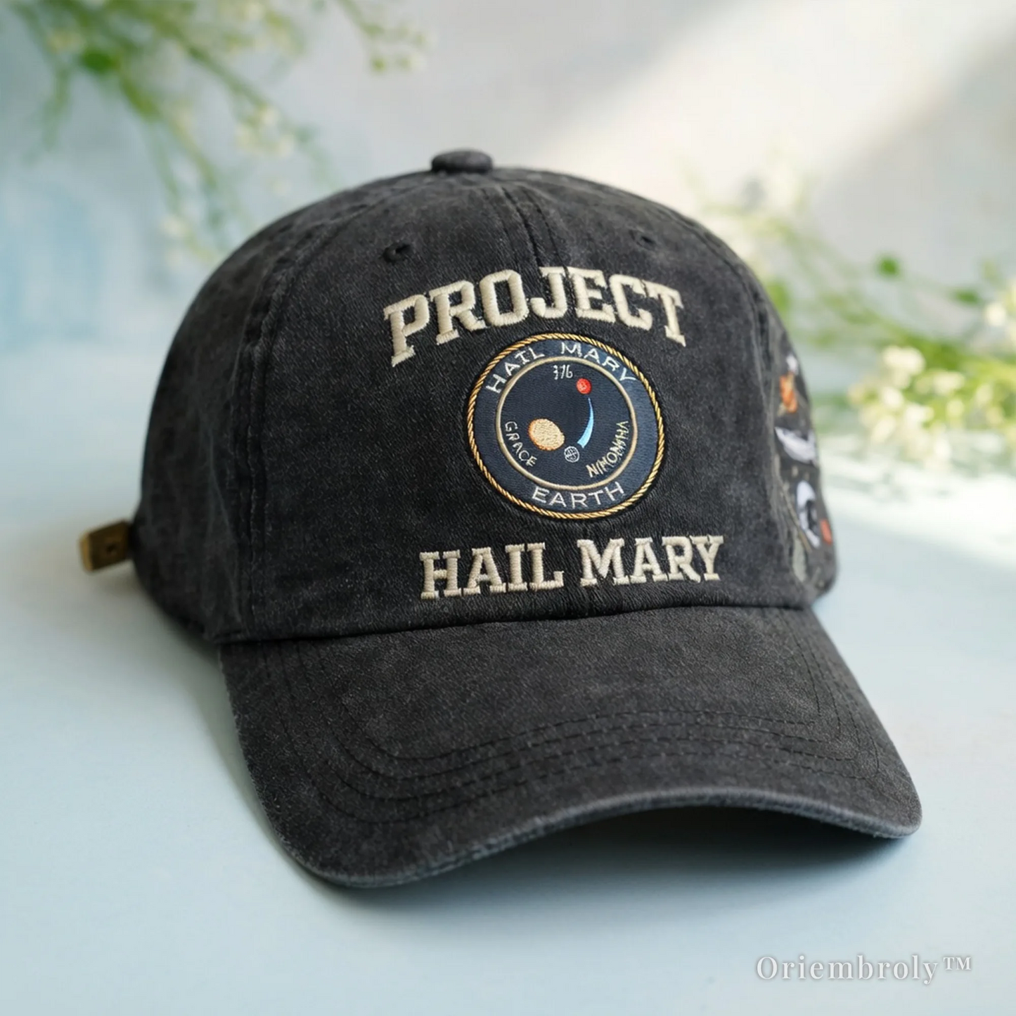 astronaut embroidered hat vintage washed cotton dad cap