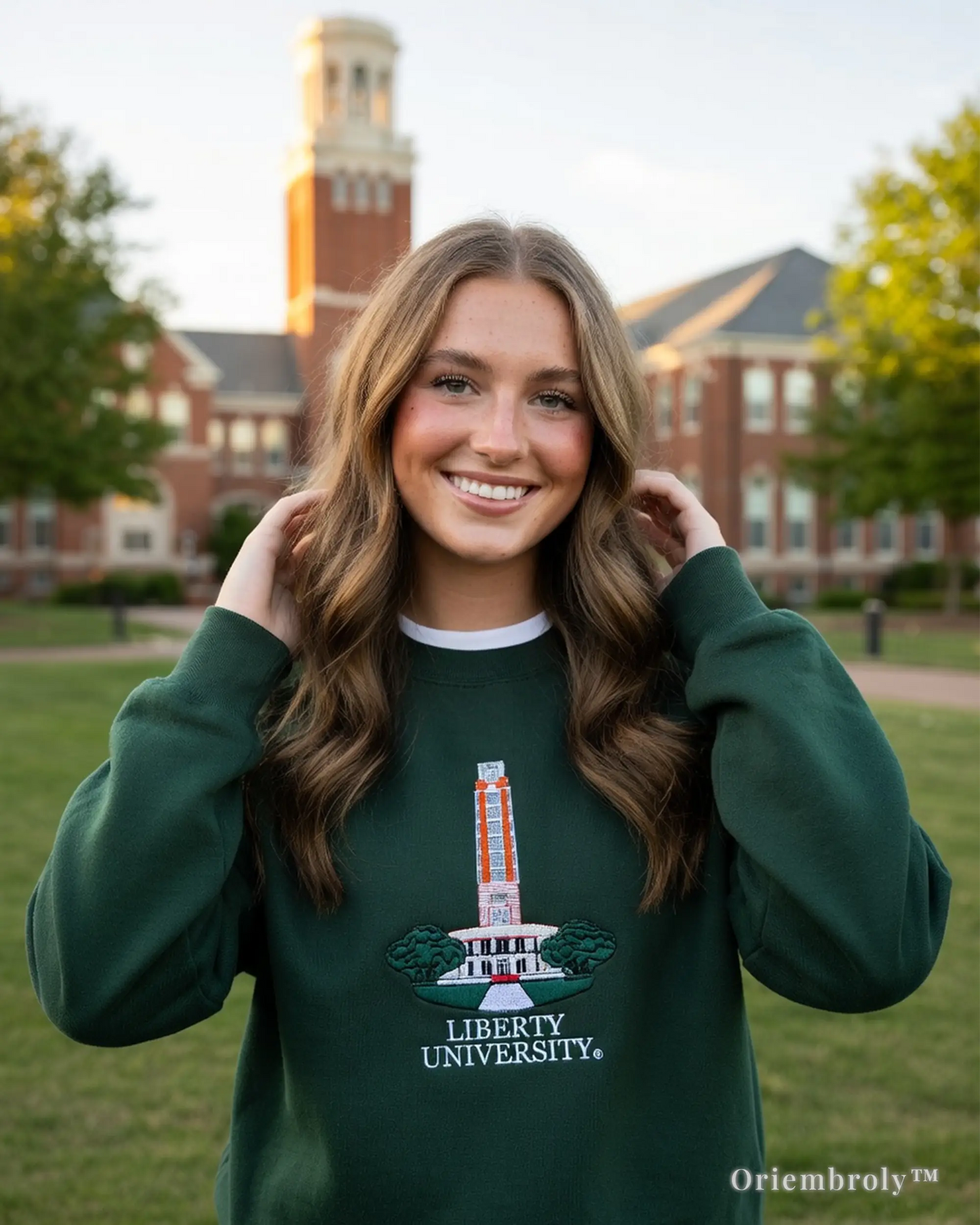 Minimalist Auburn University clock tower embroidered sweater, perfect for game day outfits