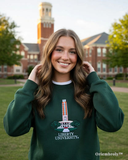 Minimalist Auburn University clock tower embroidered sweater, perfect for game day outfits