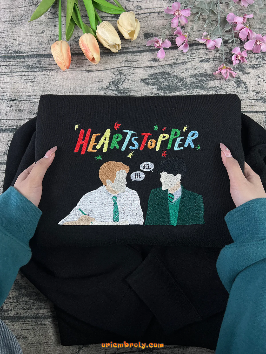 Autumn themed embroidered couple crewneck