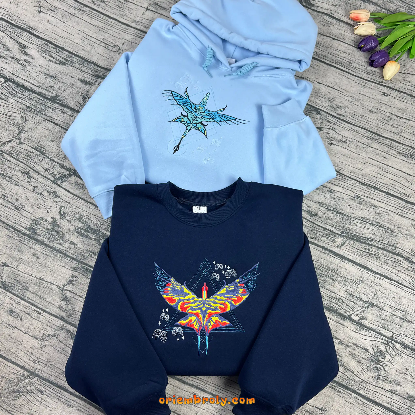 Light blue Avatar Fire and Ash embroidered hoodie