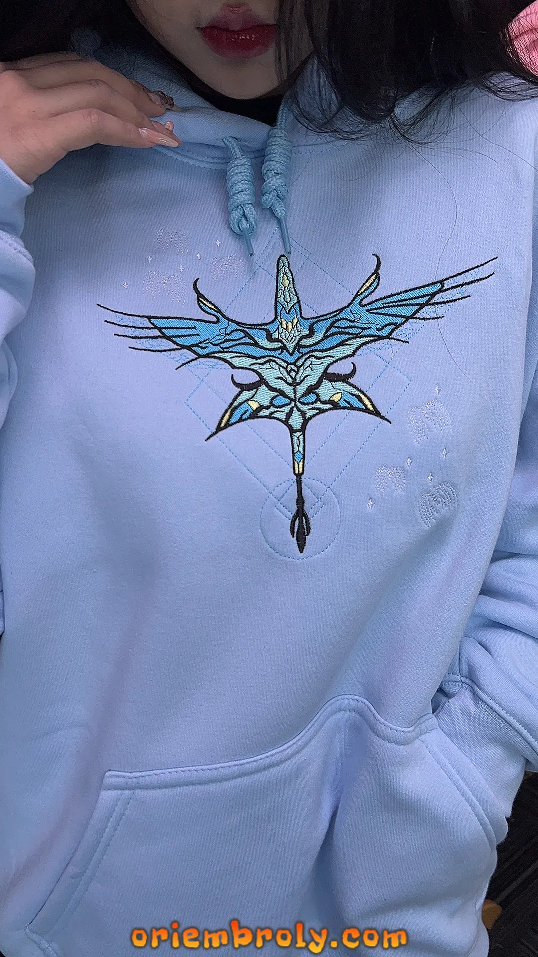 Avatar Fire & Ash embroidered couple light blue hoodie set