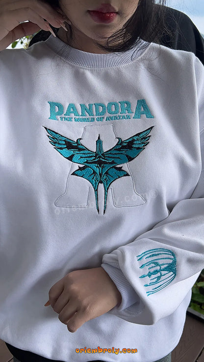 Premium embroidery on Pandora themed sweatshirt