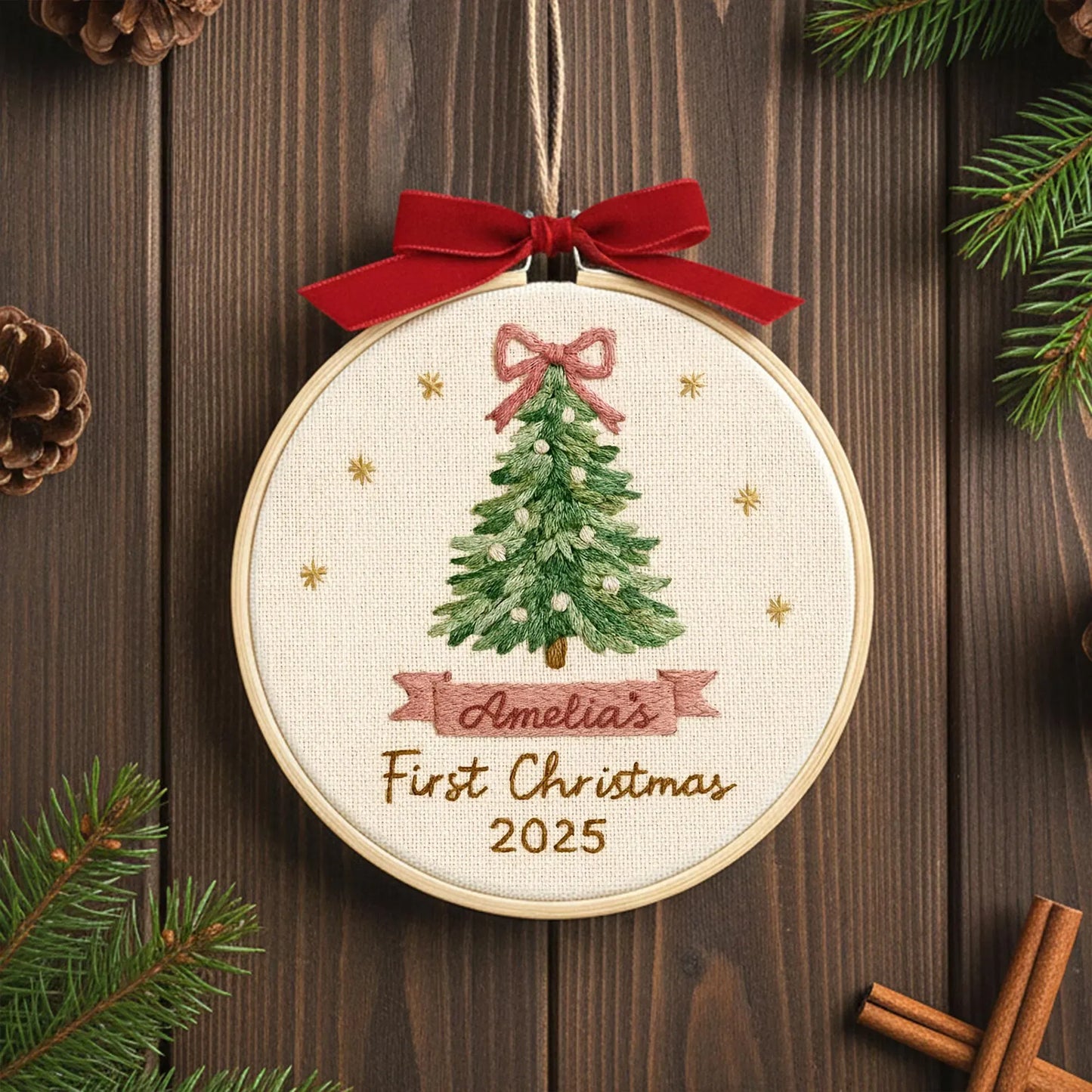 Baby girl embroidered Christmas keepsake ornament