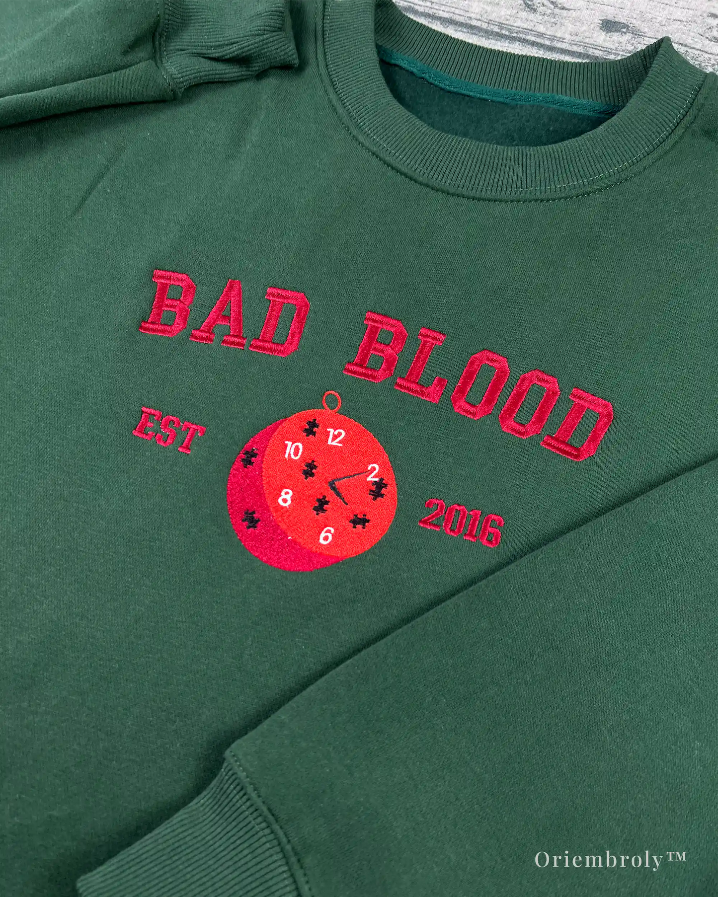 embroidered bad blood crewneck sweatshirt flat lay