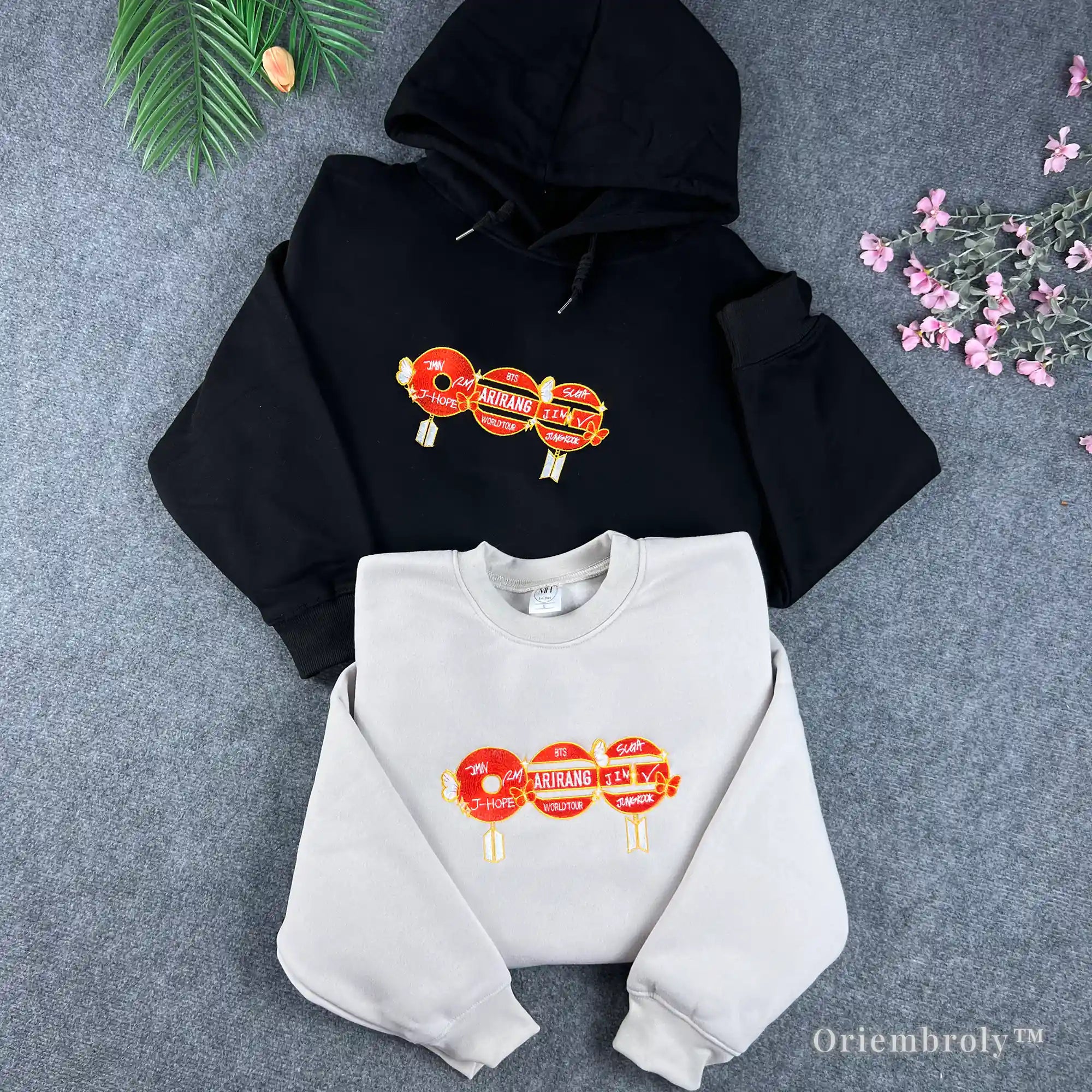 Grey Bangtan Sonyeondan (BTS) crewneck with high-quality red embroidery for ARMY