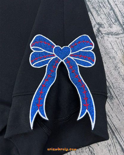 Cute bow embroidery on baseball inspired crewneck