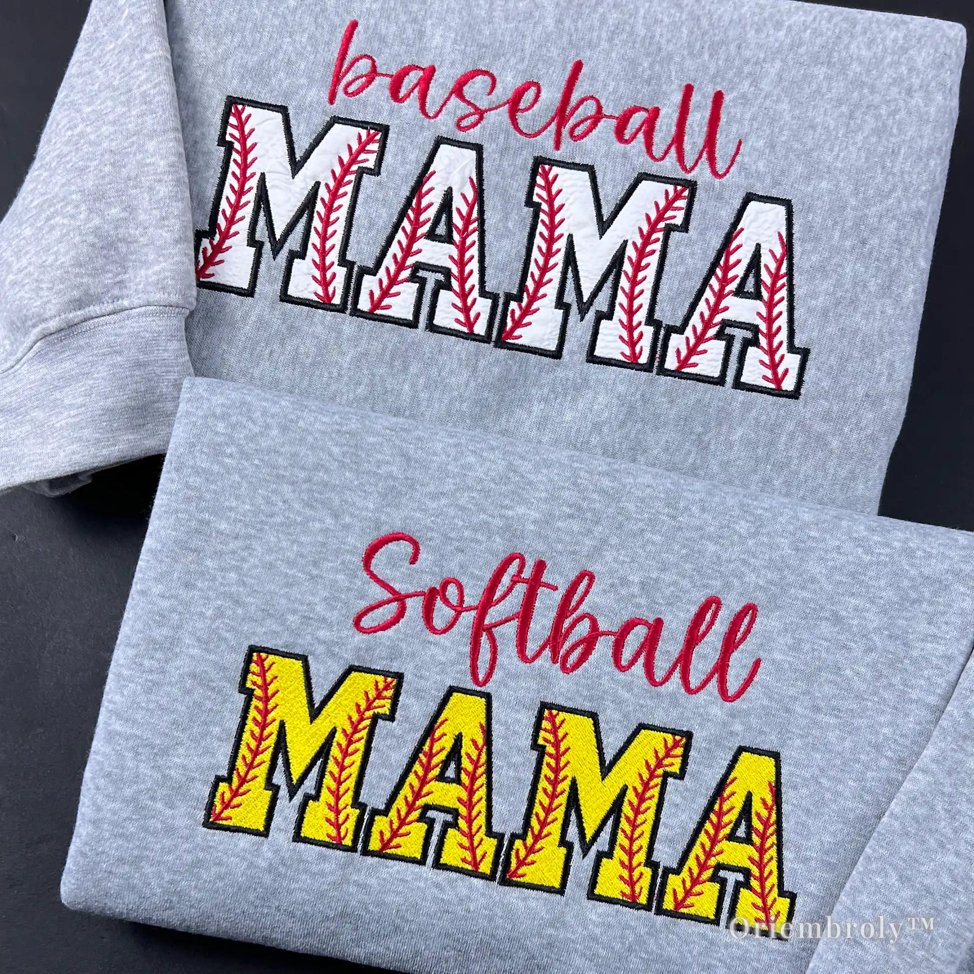 Close up "Mama" shirts featuring sports ball designs