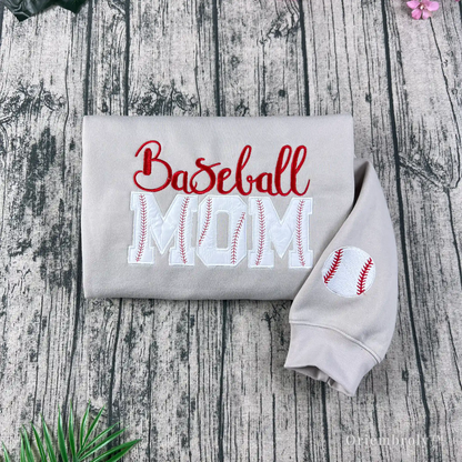 Baseball Mom embroidered applique tan crewneck sweatshirt