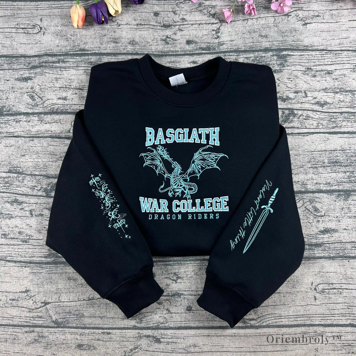 Basgiath War College embroidered sweatshirt with dragon design