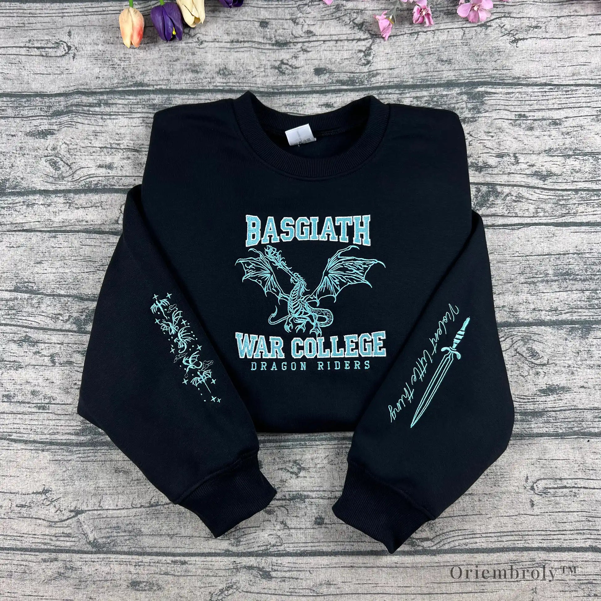 Basgiath War College embroidered sweatshirt with dragon design