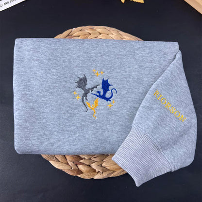 Basgiath War College embroidered sweatshirt featuring Xaden Riorson, crewneck hoodie for women, perfect book merch for fantasy lovers.