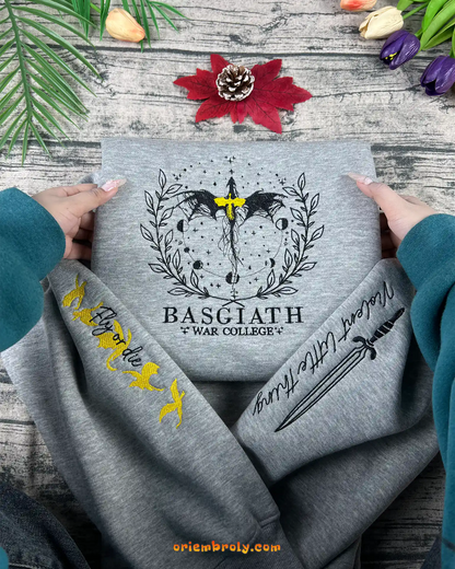 Detailed fantasy embroidery on grey crewneck sweatshirt