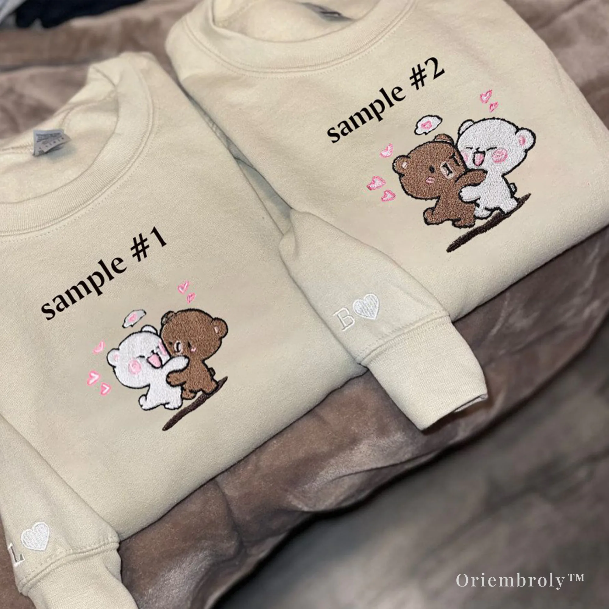 embroidered bear couple crewneck sweatshirt cute love design