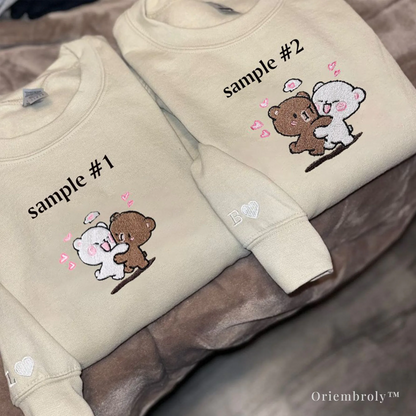 embroidered bear couple crewneck sweatshirt cute love design