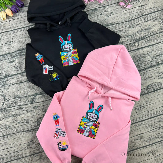 Benito Bowl embroidered pink hoodie front view