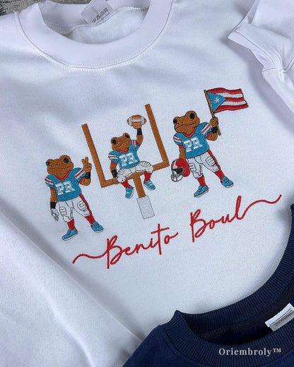 Benito Bowl script embroidery detail red satin stitching