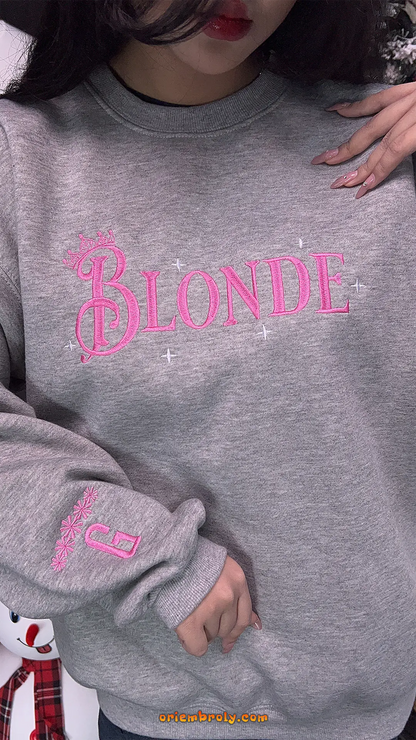 Personalized embroidered crewneck in blush pink