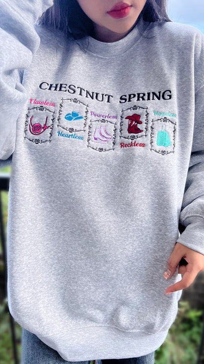 Bookish embroidered sweatshirt – official Chestnut Springs merch for Elsie Silver cowboy romance readers