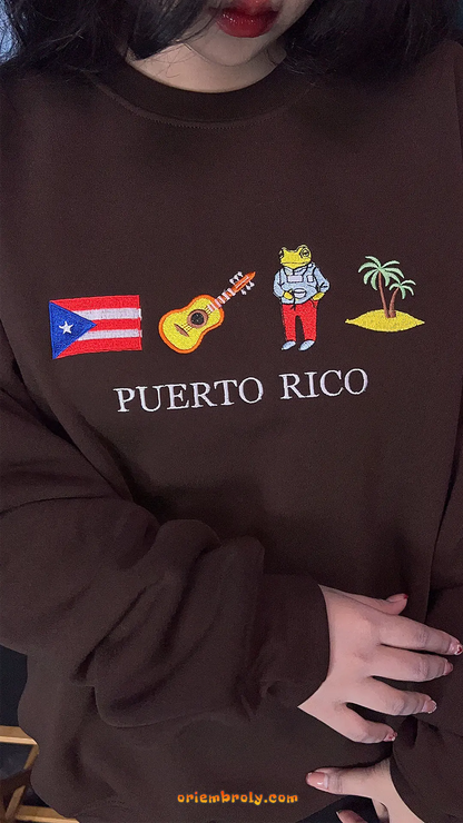 Cuatro guitar and Coquí frog embroidered sweatshirt
