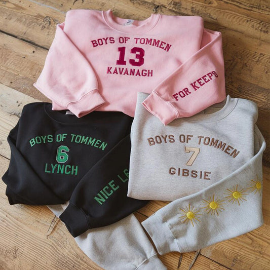 Boys of Tommen embroidered sweatshirt inspired by Johnny Kavanagh, Lynch Joey, and Binding 13 book series. Perfect for book lovers and Tommen College fans.