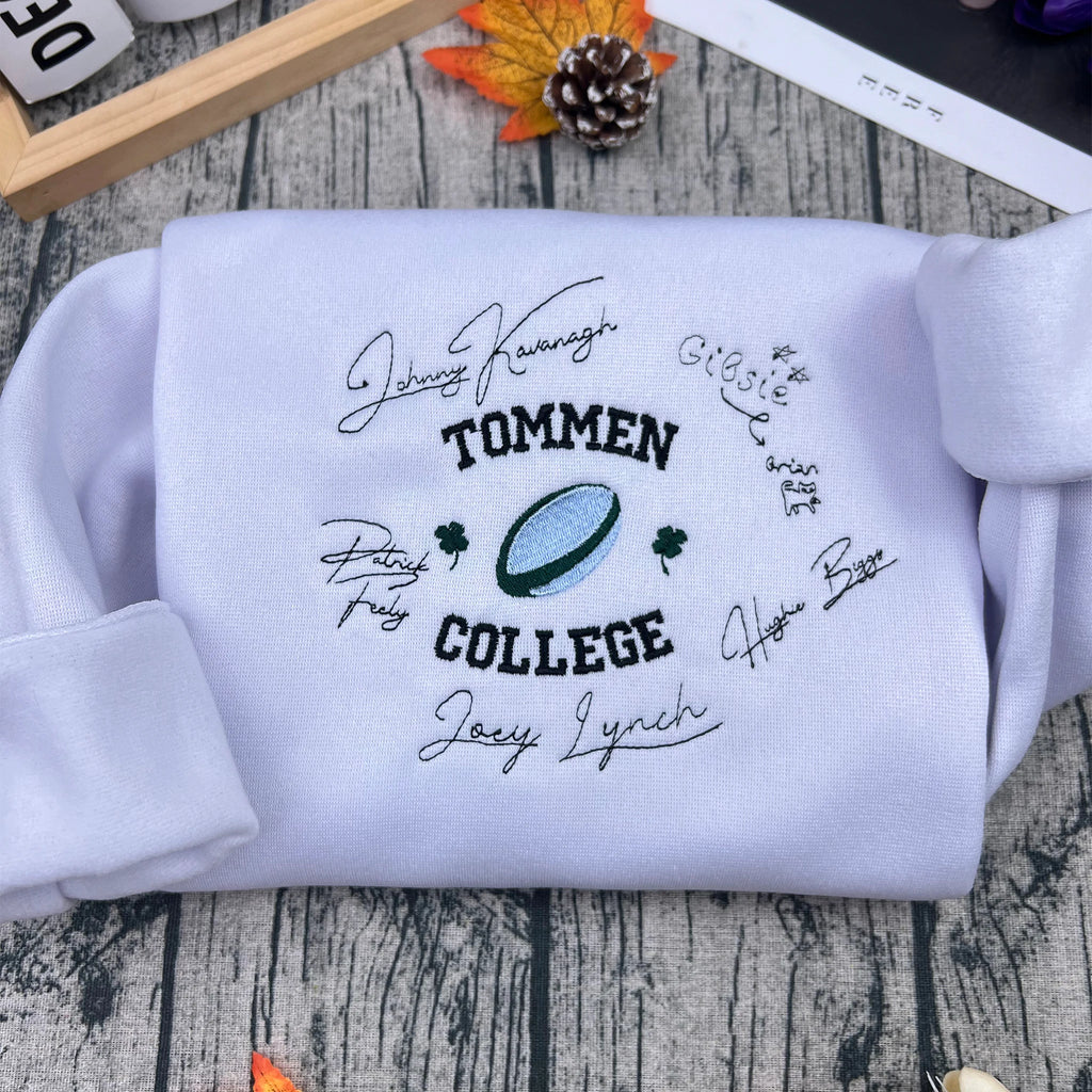 Classic college crewneck with subtle embroidery