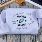 Classic college crewneck with subtle embroidery