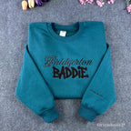 Teal Bridgerton Baddie embroidered sweatshirt with elegant cursive and bold text