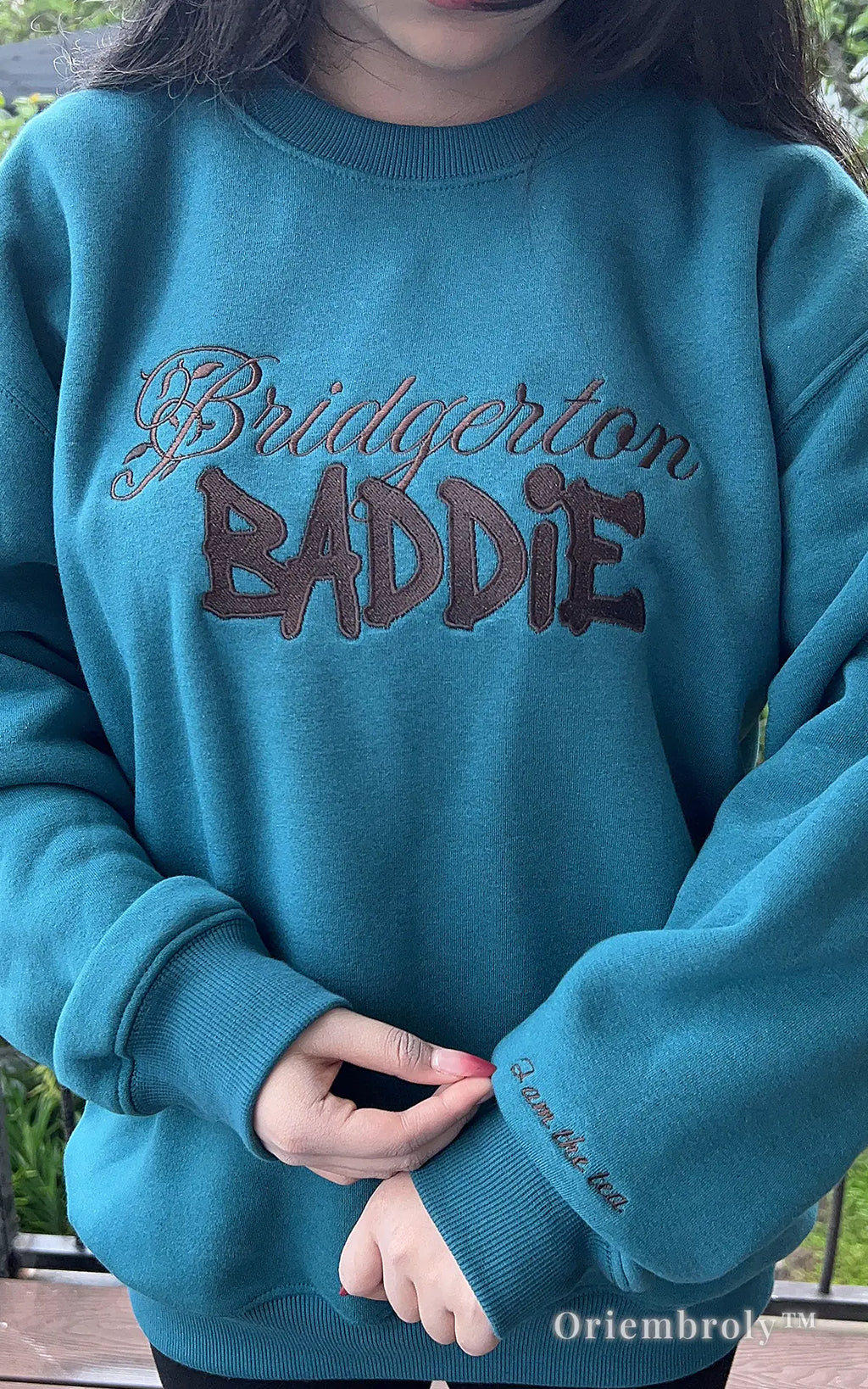 Bridgerton inspired embroidered pullover in teal, perfect gift for fans of the Netflix series