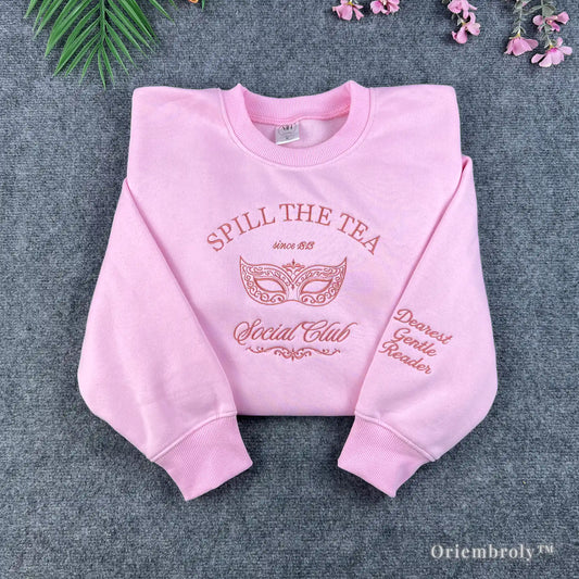 Bridgerton sweatshirt embroidered spill the tea crewneck