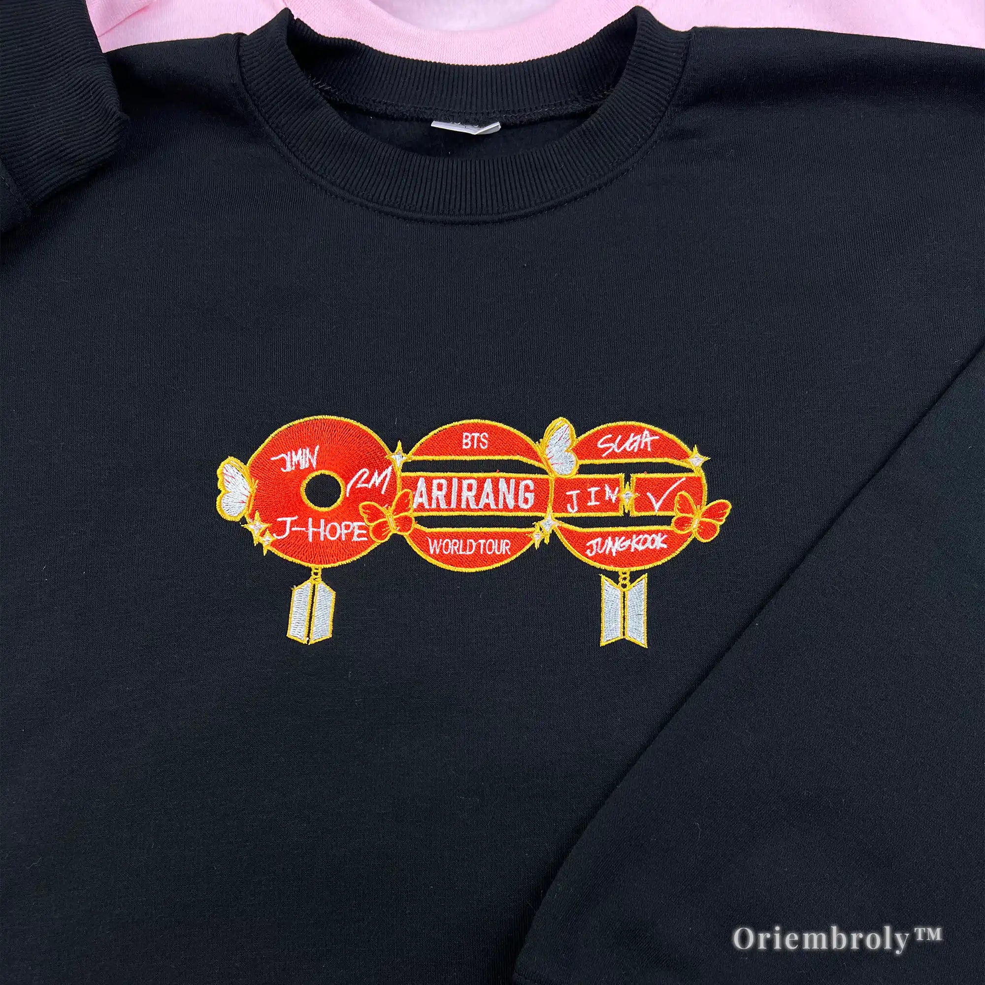 BTS Proof inspired black hoodie with iconic red circle embroidery on the chest