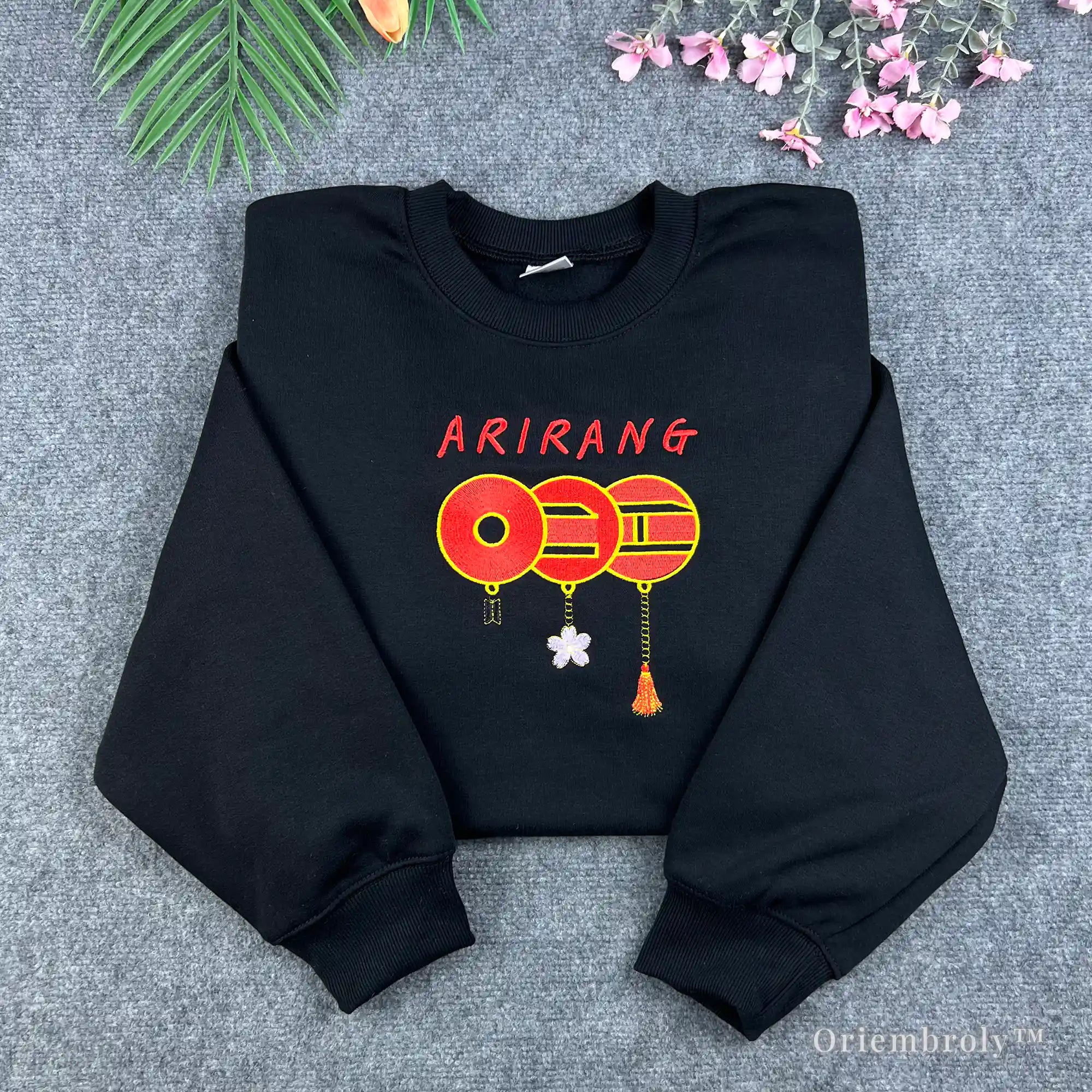Black BTS embroidered sweatshirt with iconic three red circles logo for ARMY
