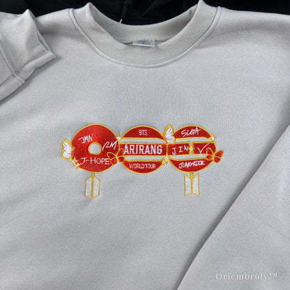 White BTS streetwear merch hoodie, cozy fleece with unique red circle design