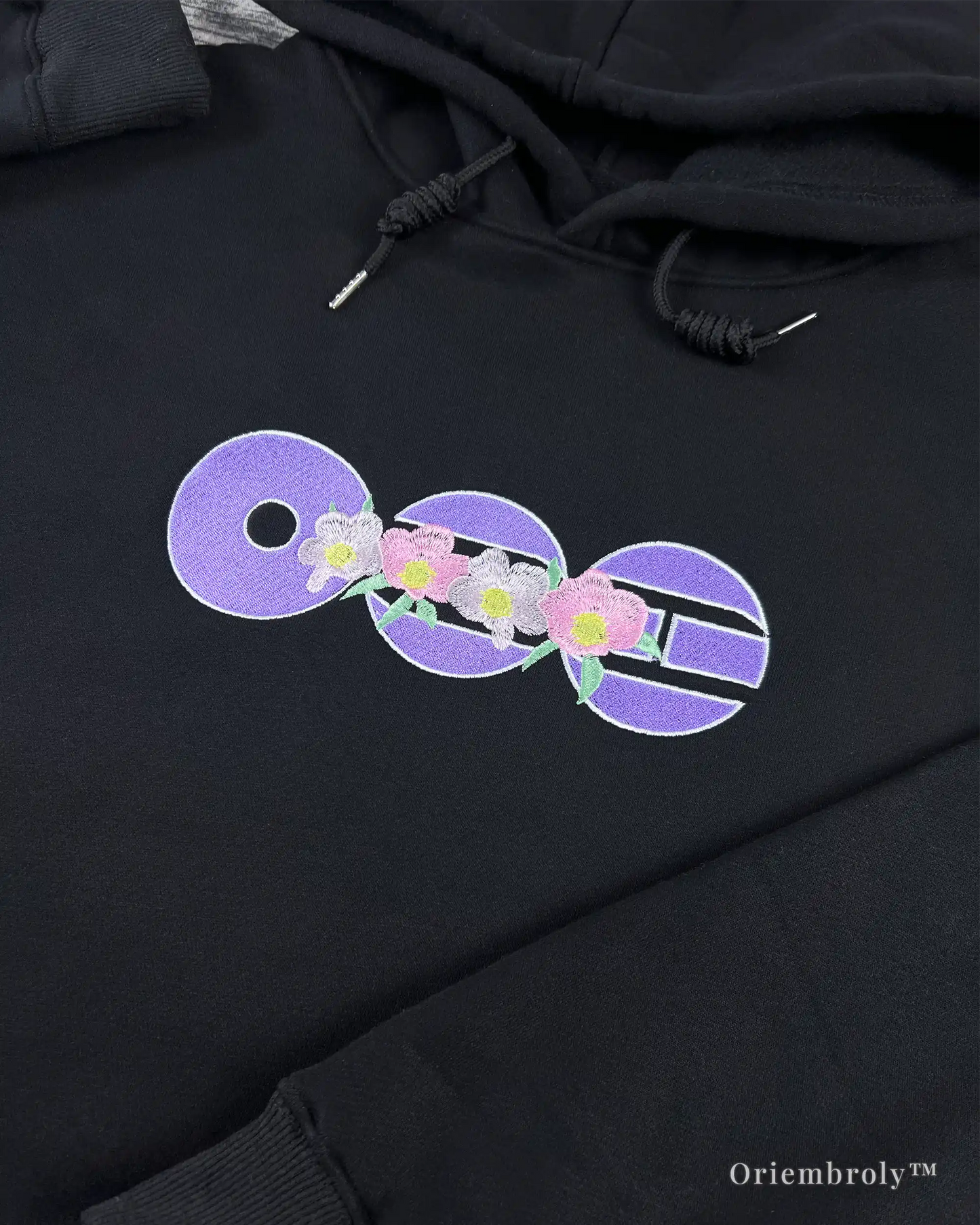 cherry blossom satin stitch embroidery hoodie detail