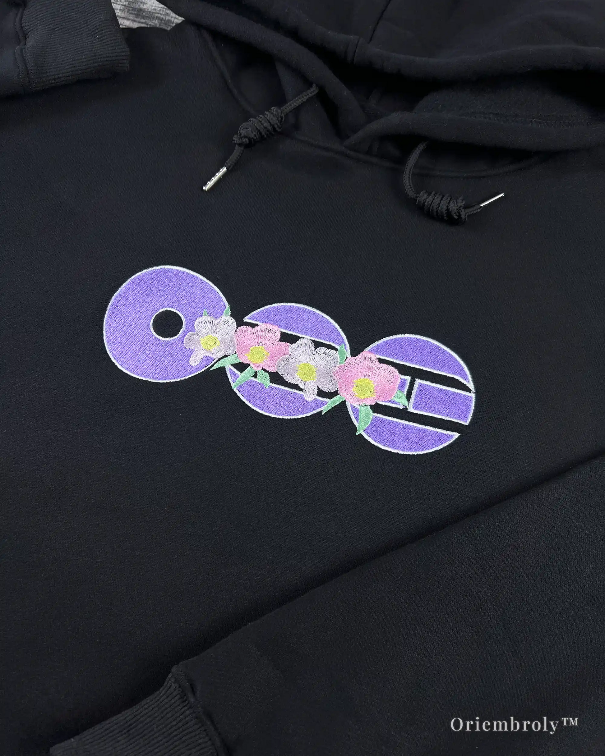 cherry blossom satin stitch embroidery hoodie detail