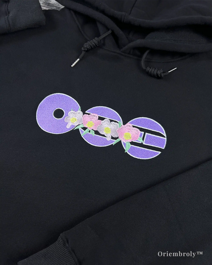 cherry blossom satin stitch embroidery hoodie detail