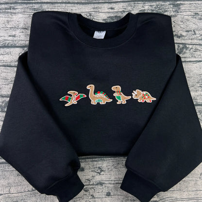 Christmas dinosaur embroidered sweatshirt perfect for family gatherings