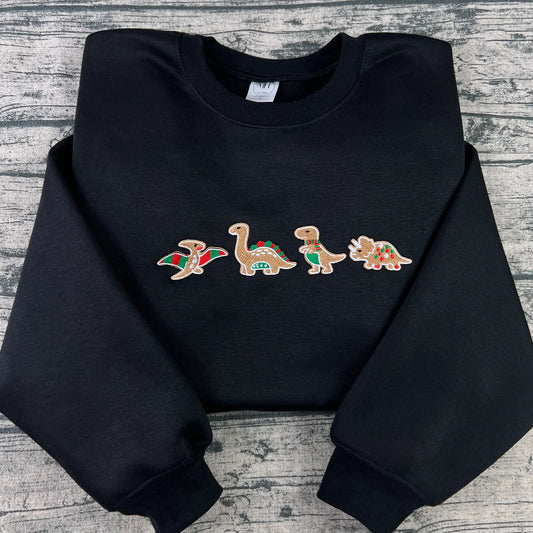 Christmas dinosaur embroidered sweatshirt perfect for family gatherings
