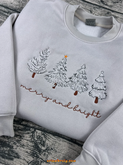 Holiday crewneck with stitched Christmas tree design