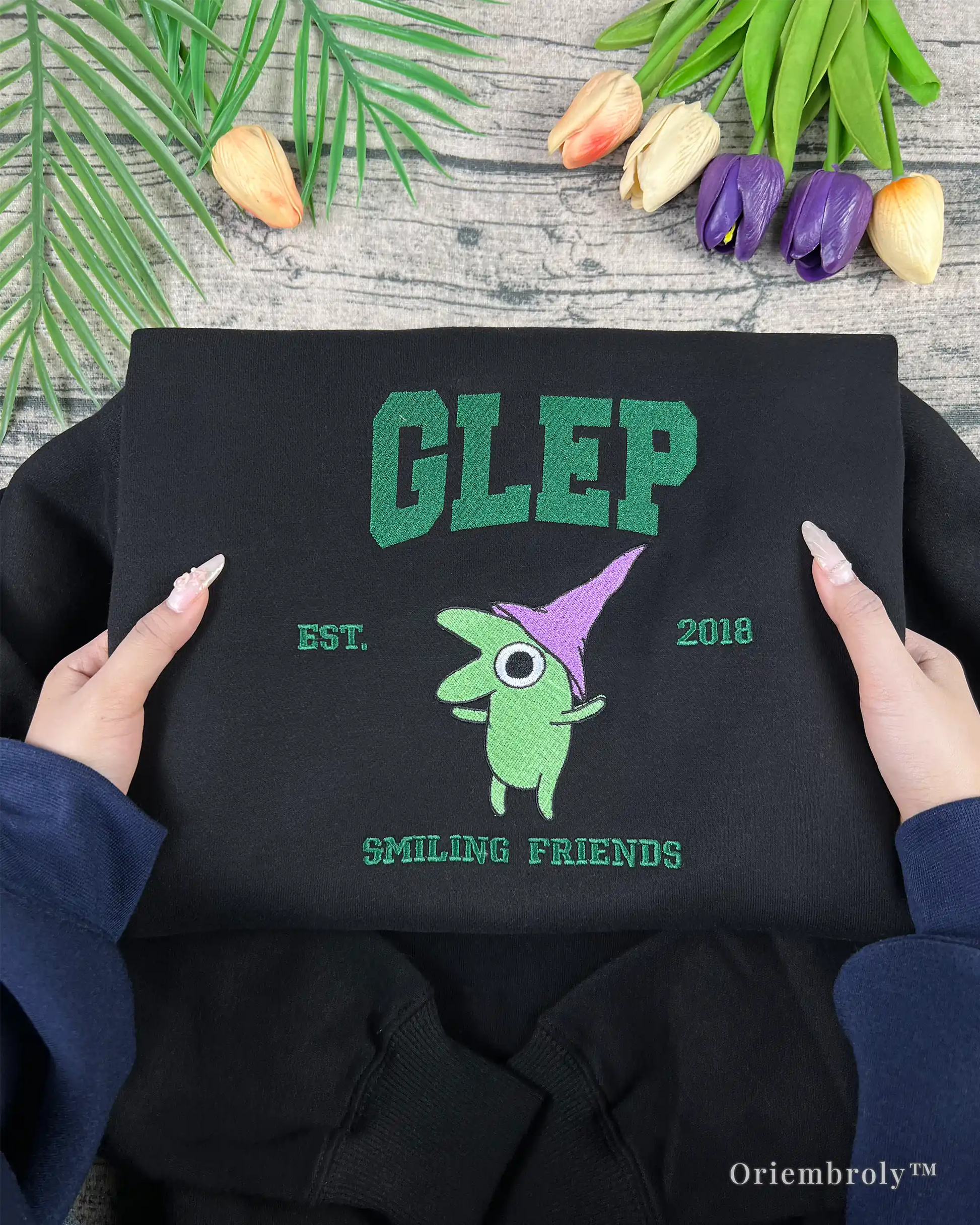 collegiate style embroidered chest design adult hoodie