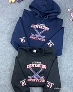 collegiate hockey hoodie navy blue embroidered design
