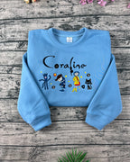 Coraline cartoon movie embroidered hoodie – spooky doll Halloween sweatshirt for horror lovers