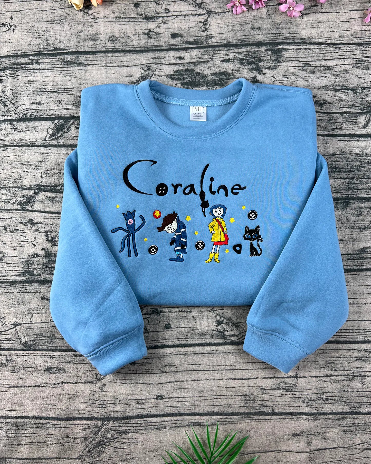 Coraline cartoon movie embroidered hoodie – spooky doll Halloween sweatshirt for horror lovers