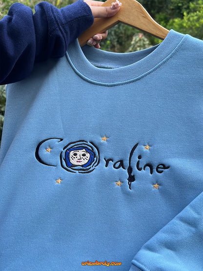 Embroidered Coraline hoodie design