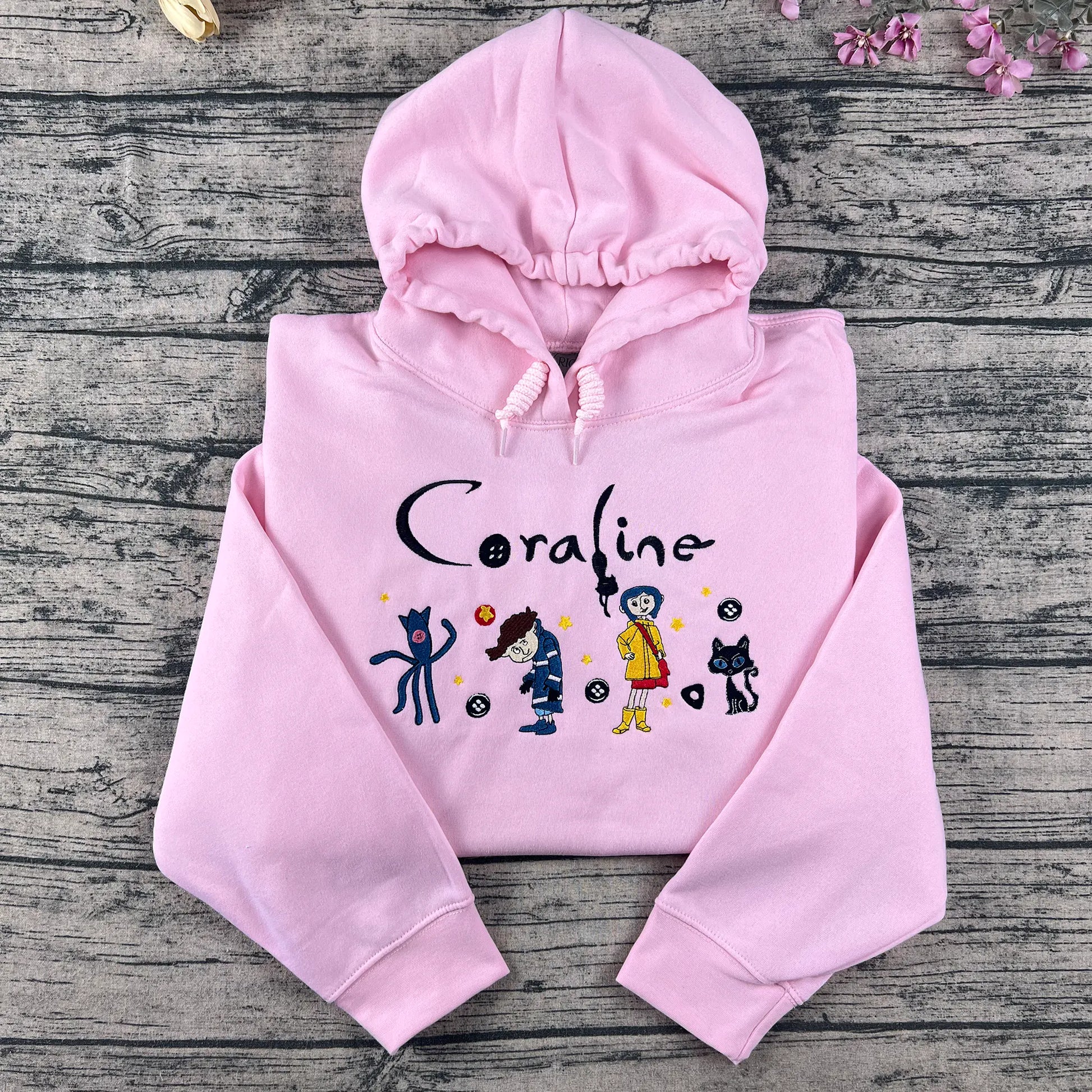 Coraline embroidered crewneck – horror doll Halloween cartoon movie shirt for spooky season