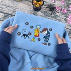 Coraline Embroidered Sweatshirt, Button Eye Hoodie, Spooky Halloween Gift, Aesthetic Coraline Movie Crewneck