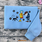 Coraline Embroidered Sweatshirt, Button Eye Hoodie, Spooky Halloween Gift, Aesthetic Coraline Movie Crewneck